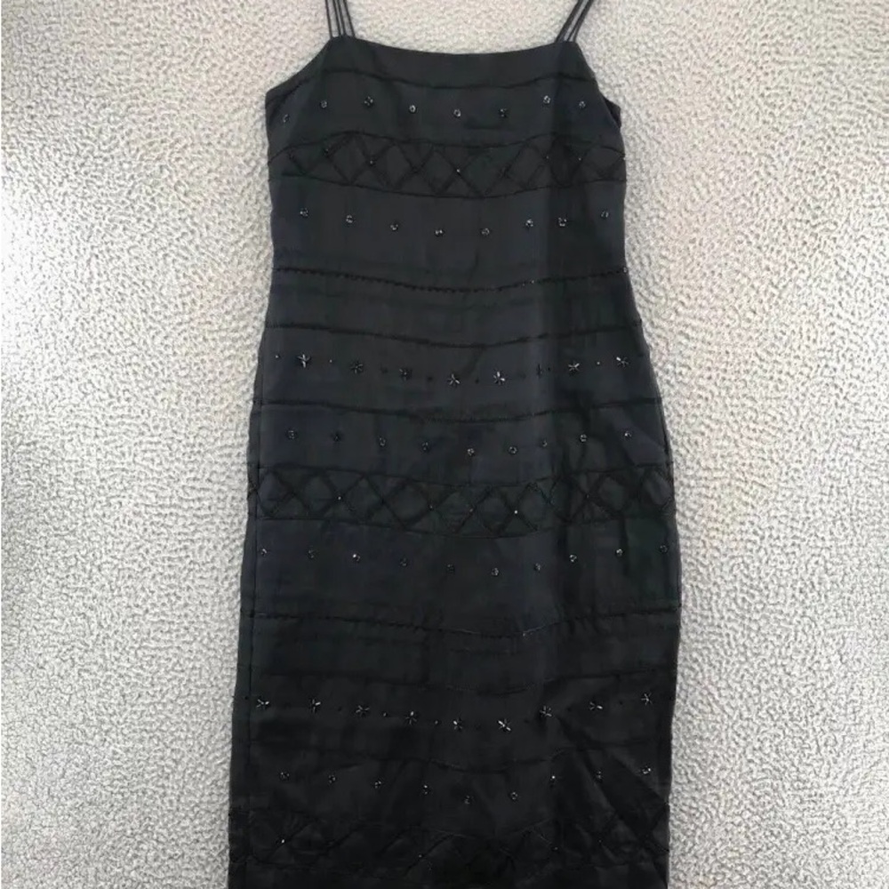 NWT LOFT Black Beaded spaghetti strap Dress